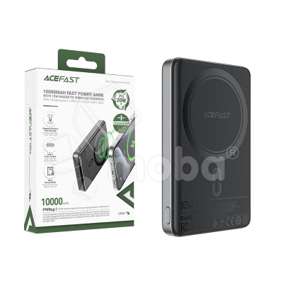 Внешний Аккумулятор (Power Bank) Acefast M12 10000 mAh (20W, PD, беспроводная зарядка 15W, MagSafe, Type-C, LED индикатор) Черный