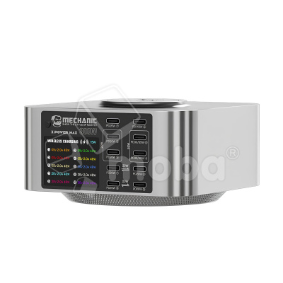 Зарядная станция Mechanic X Power Max (300W, 10 портов, 10 Type-C-PD, Qi 15W, LCD)